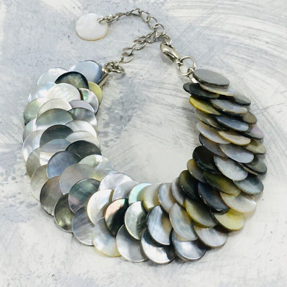 Iridescent Mother of Pearl Mermaid Tail Fish Scale Pattern Bracelet - 8 3/4" l x